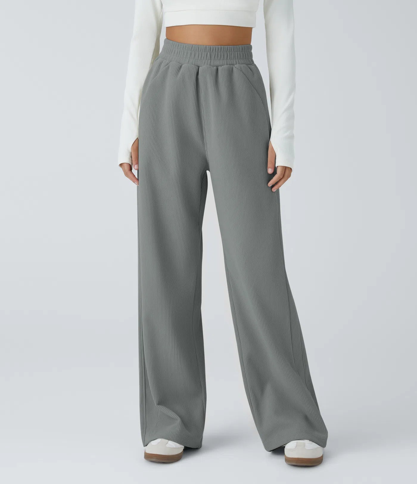 High Waisted Straight Leg Mop Corduroy Casual Pants