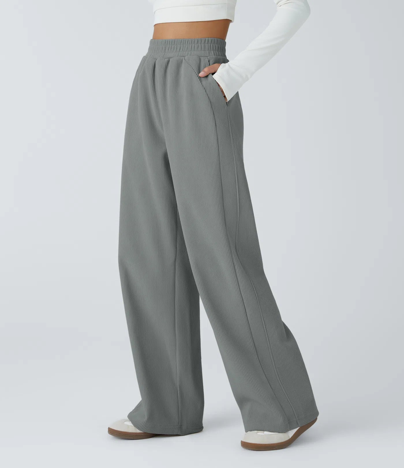 High Waisted Straight Leg Mop Corduroy Casual Pants