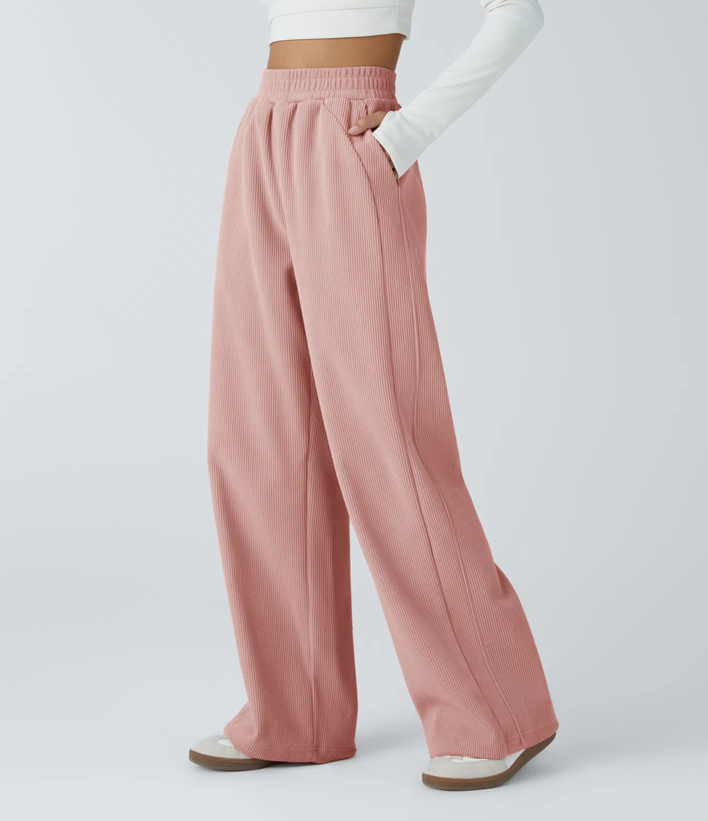 High Waisted Straight Leg Mop Corduroy Casual Pants