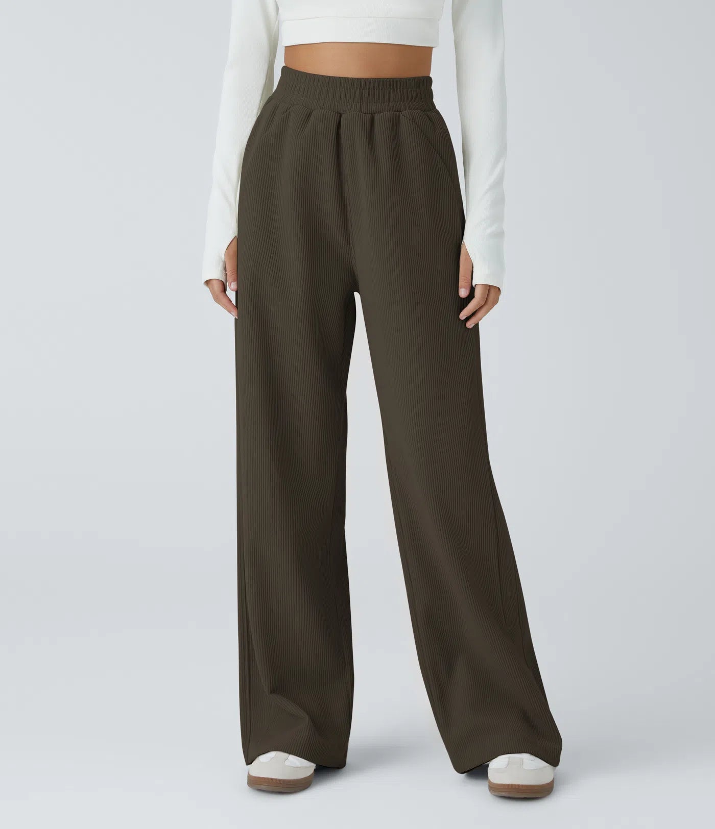 High Waisted Straight Leg Mop Corduroy Casual Pants