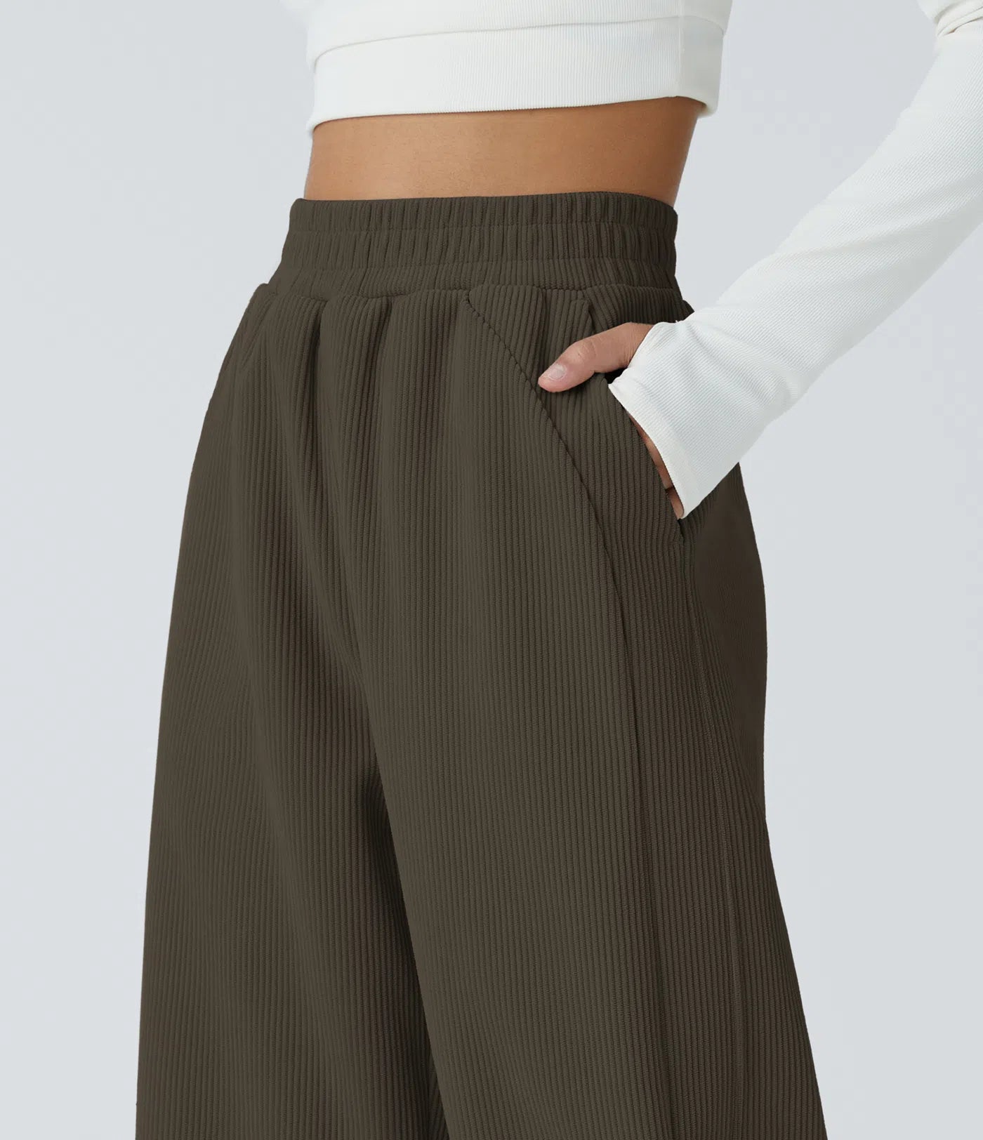 High Waisted Straight Leg Mop Corduroy Casual Pants