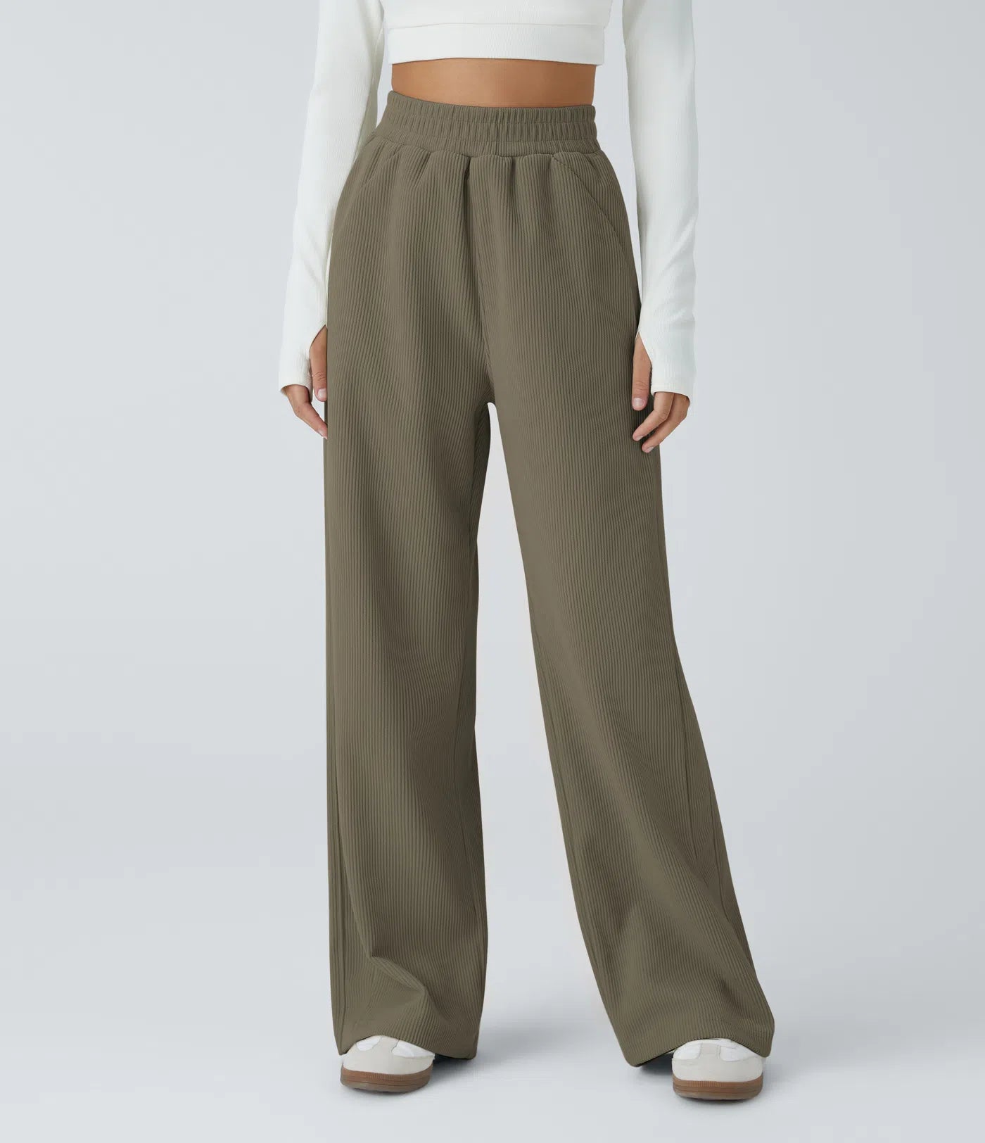 High Waisted Straight Leg Mop Corduroy Casual Pants