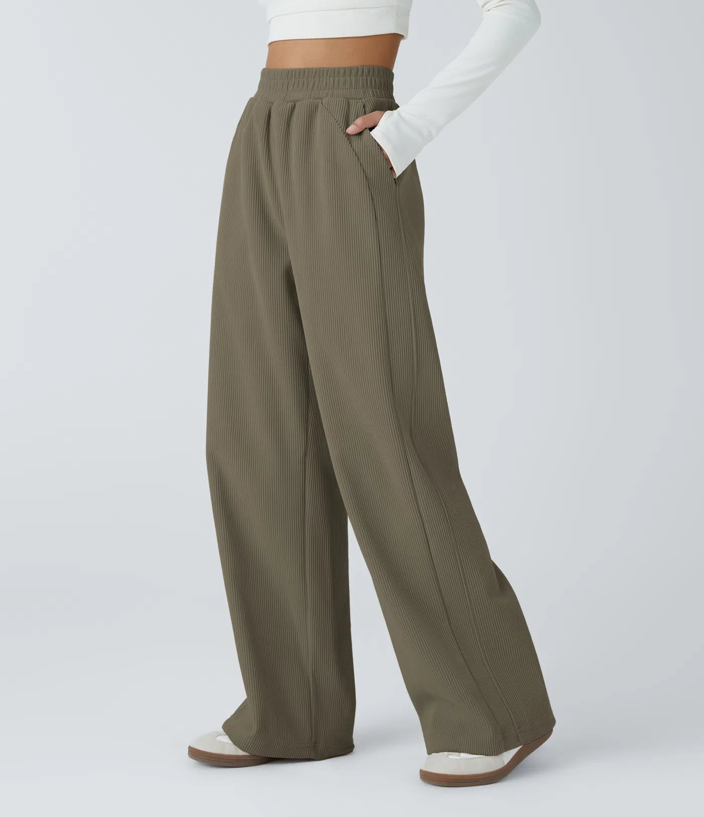 High Waisted Straight Leg Mop Corduroy Casual Pants