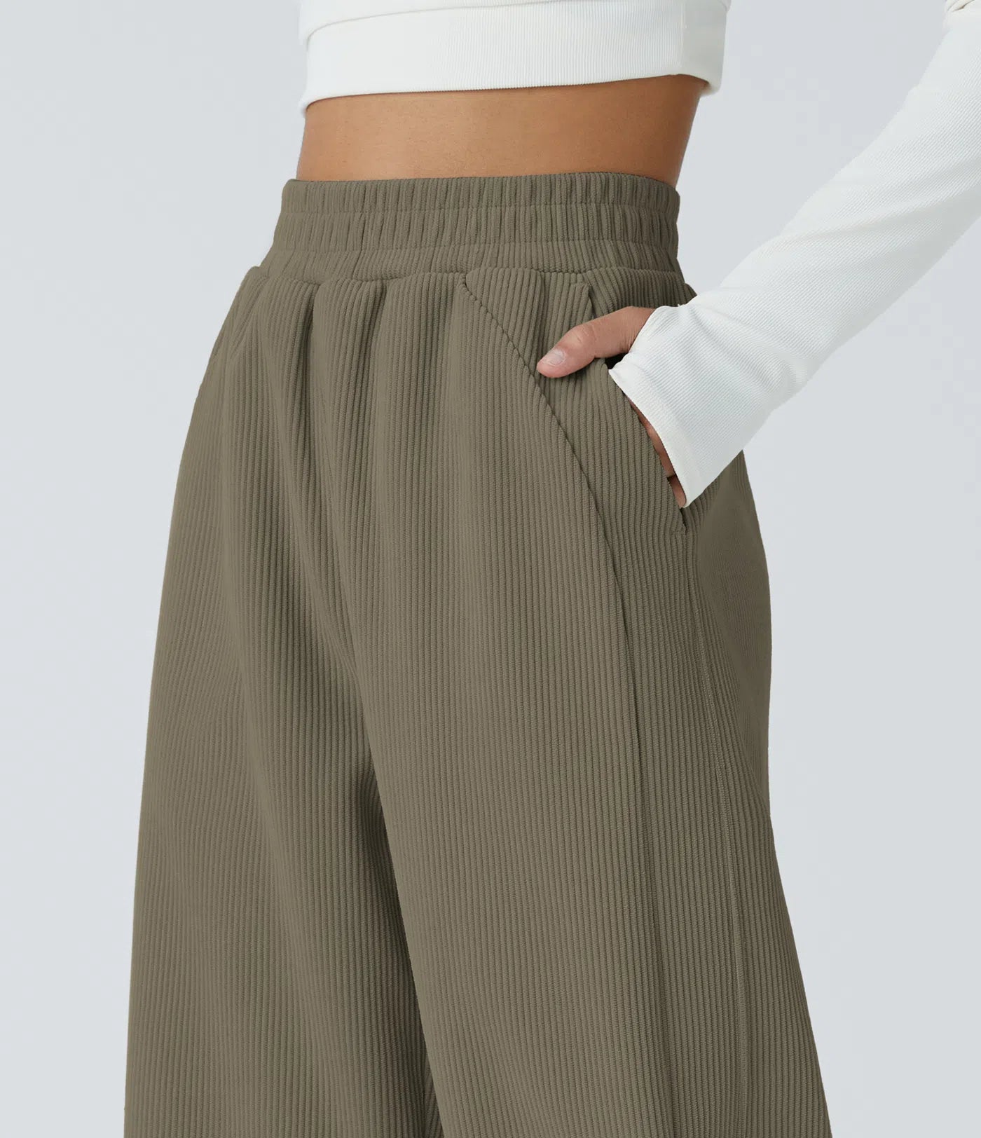 High Waisted Straight Leg Mop Corduroy Casual Pants