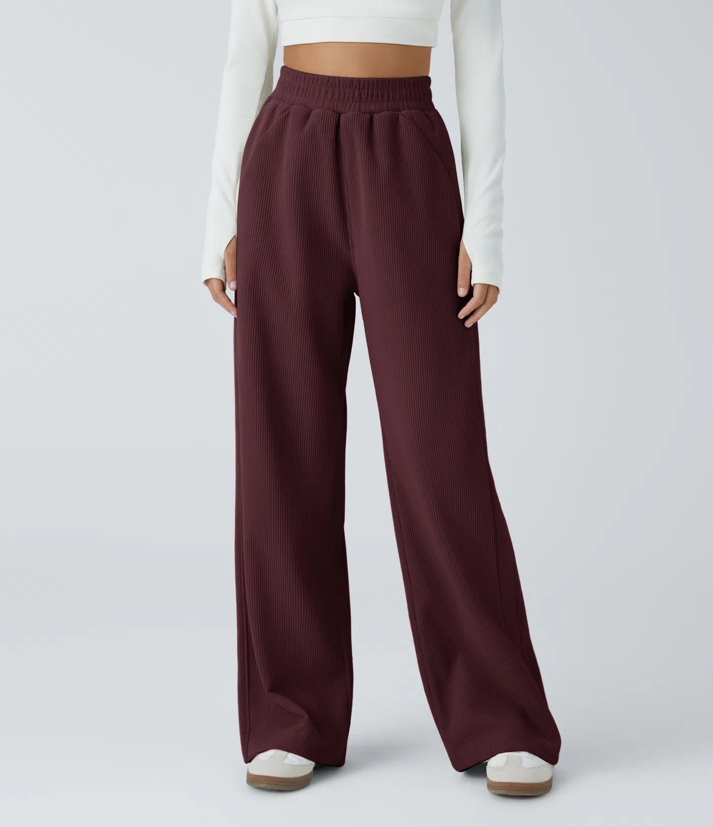 High Waisted Straight Leg Mop Corduroy Casual Pants