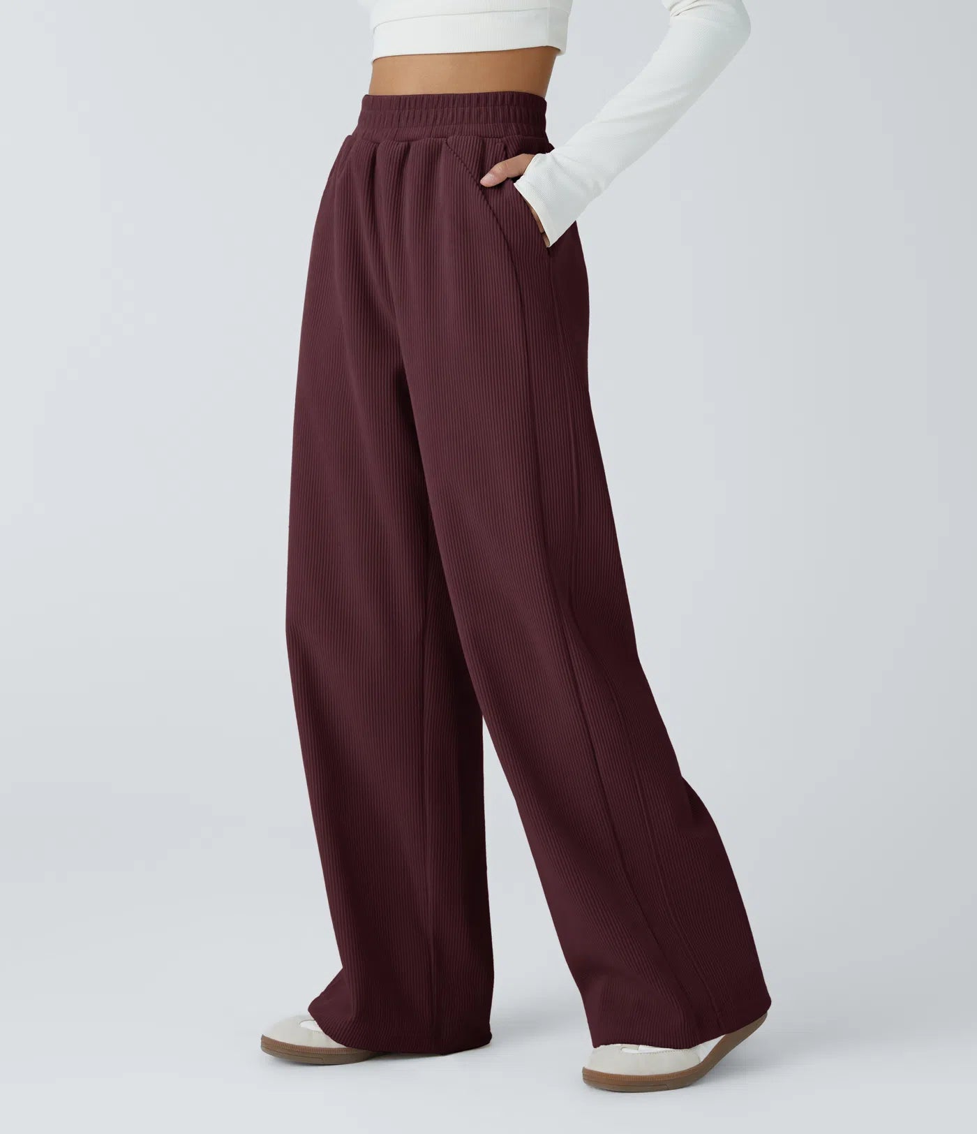 High Waisted Straight Leg Mop Corduroy Casual Pants