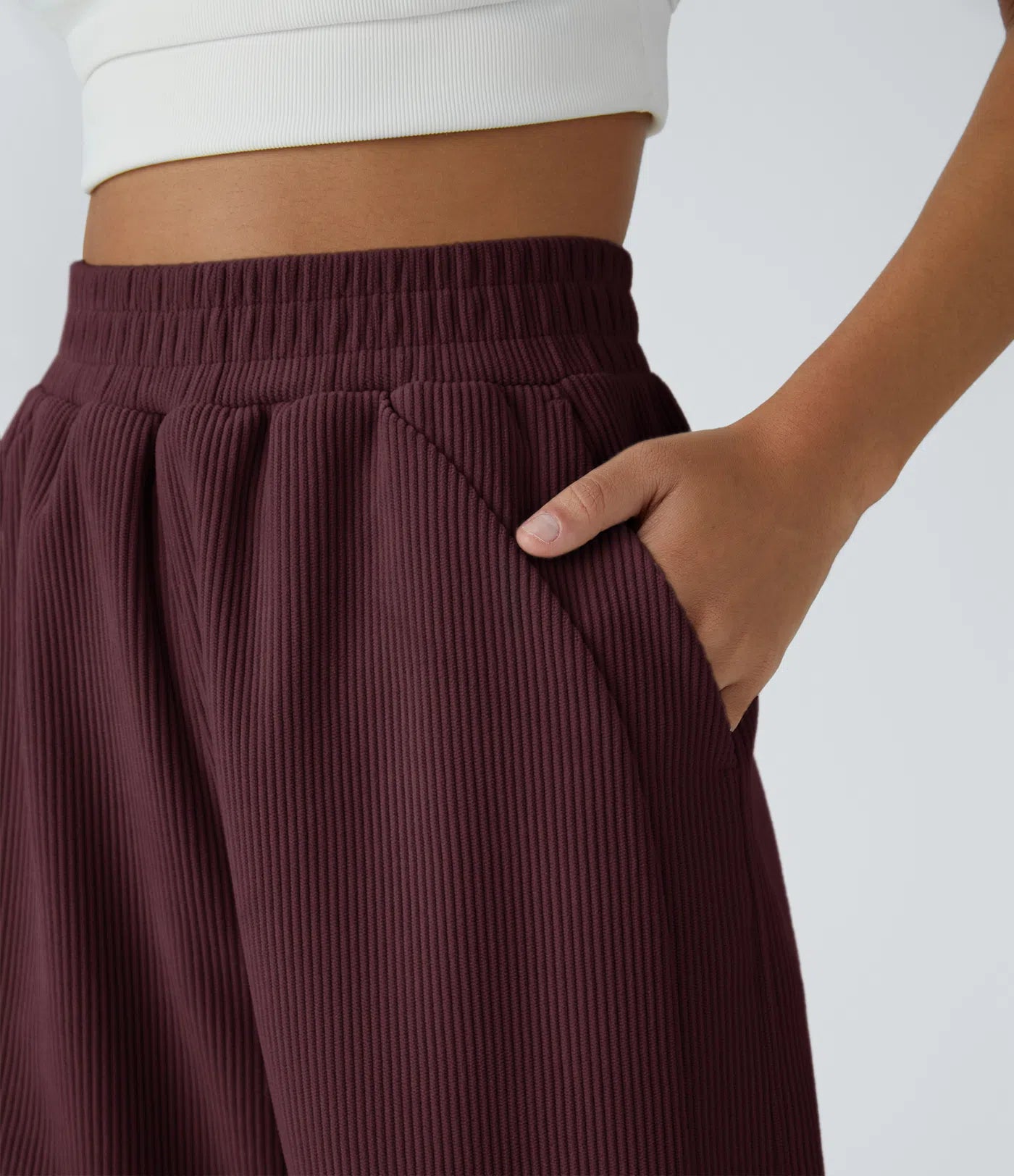 High Waisted Straight Leg Mop Corduroy Casual Pants