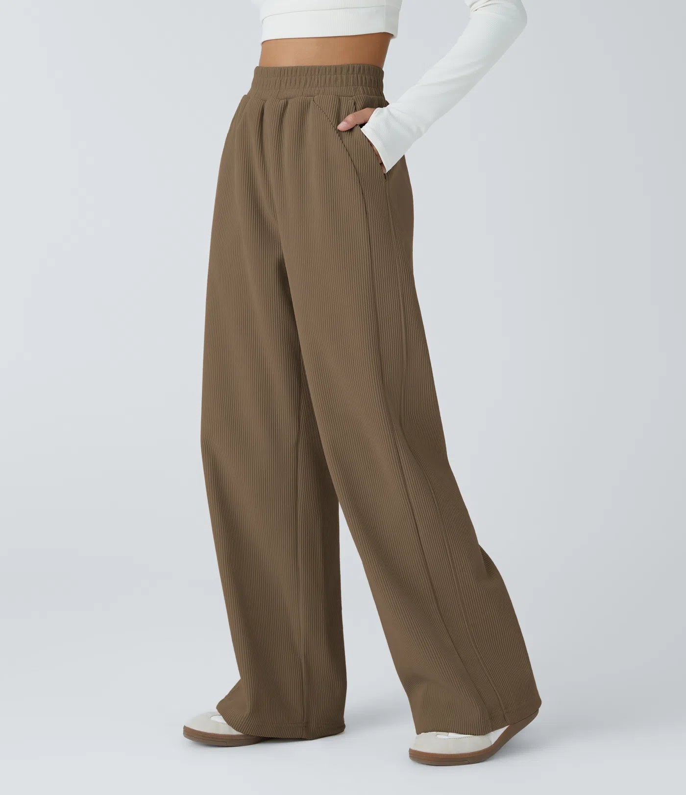 High Waisted Straight Leg Mop Corduroy Casual Pants