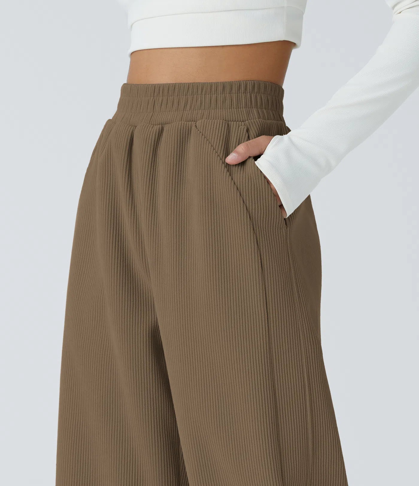 High Waisted Straight Leg Mop Corduroy Casual Pants