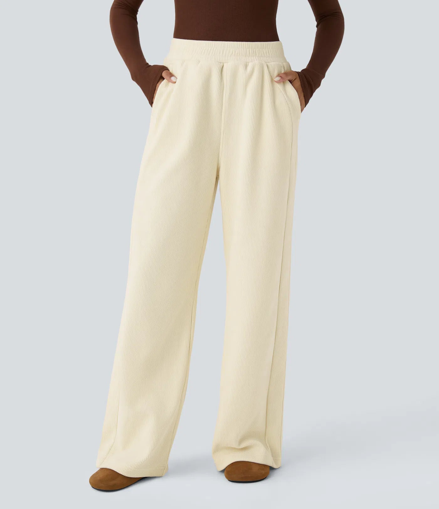 High Waisted Straight Leg Mop Corduroy Casual Pants
