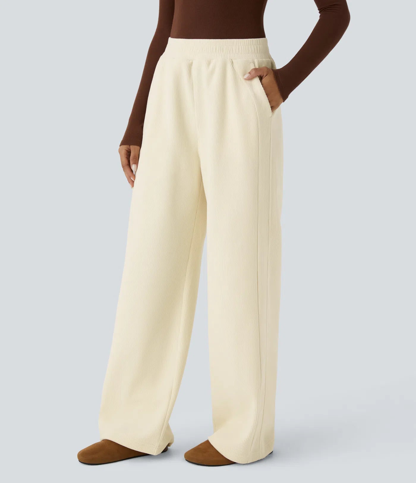 High Waisted Straight Leg Mop Corduroy Casual Pants
