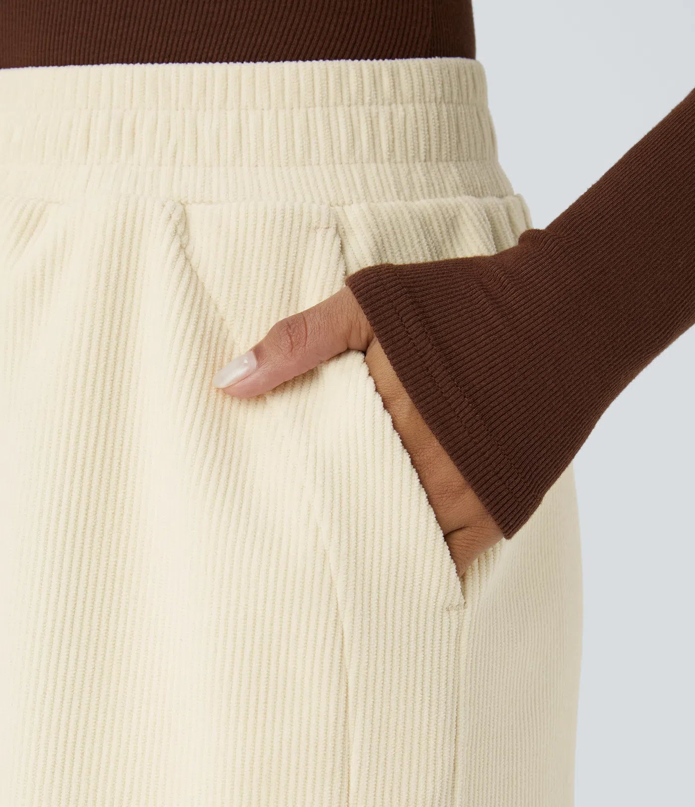 High Waisted Straight Leg Mop Corduroy Casual Pants