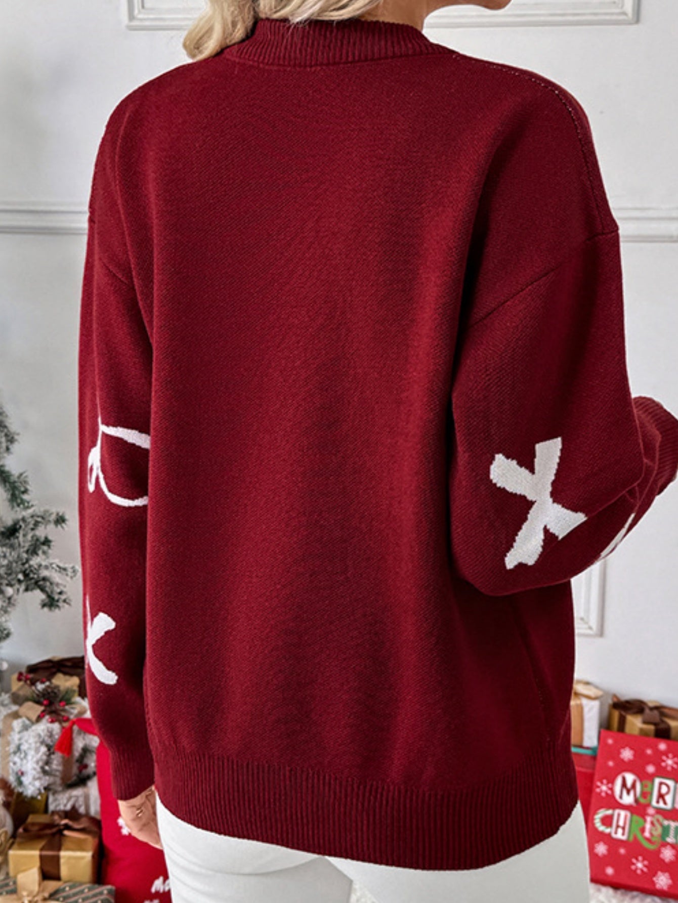 Jacquard Knit Holiday Sweater with Bow