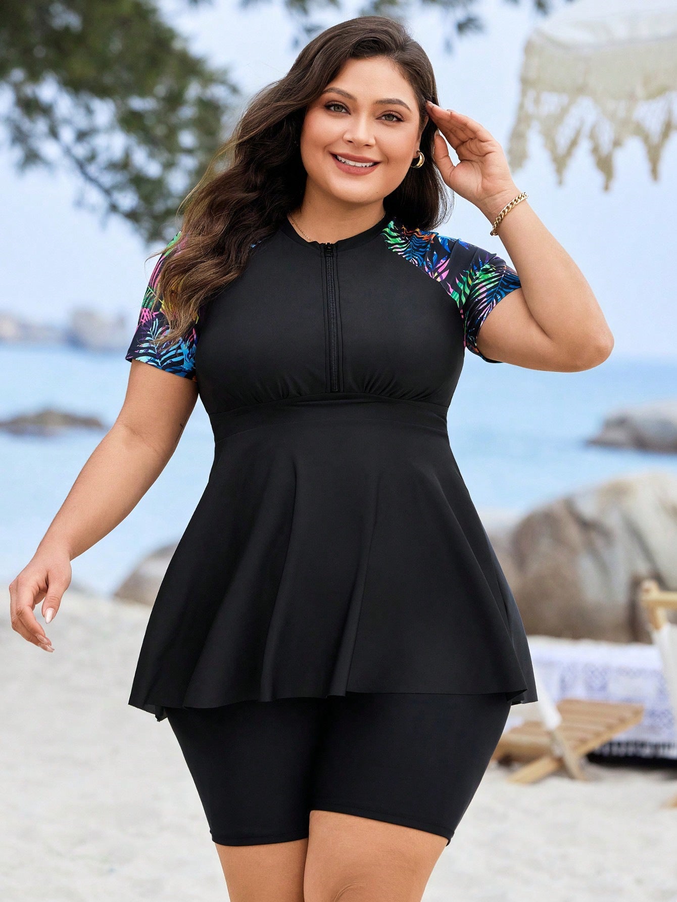 Plus Size Short Sleeve Swim Dress