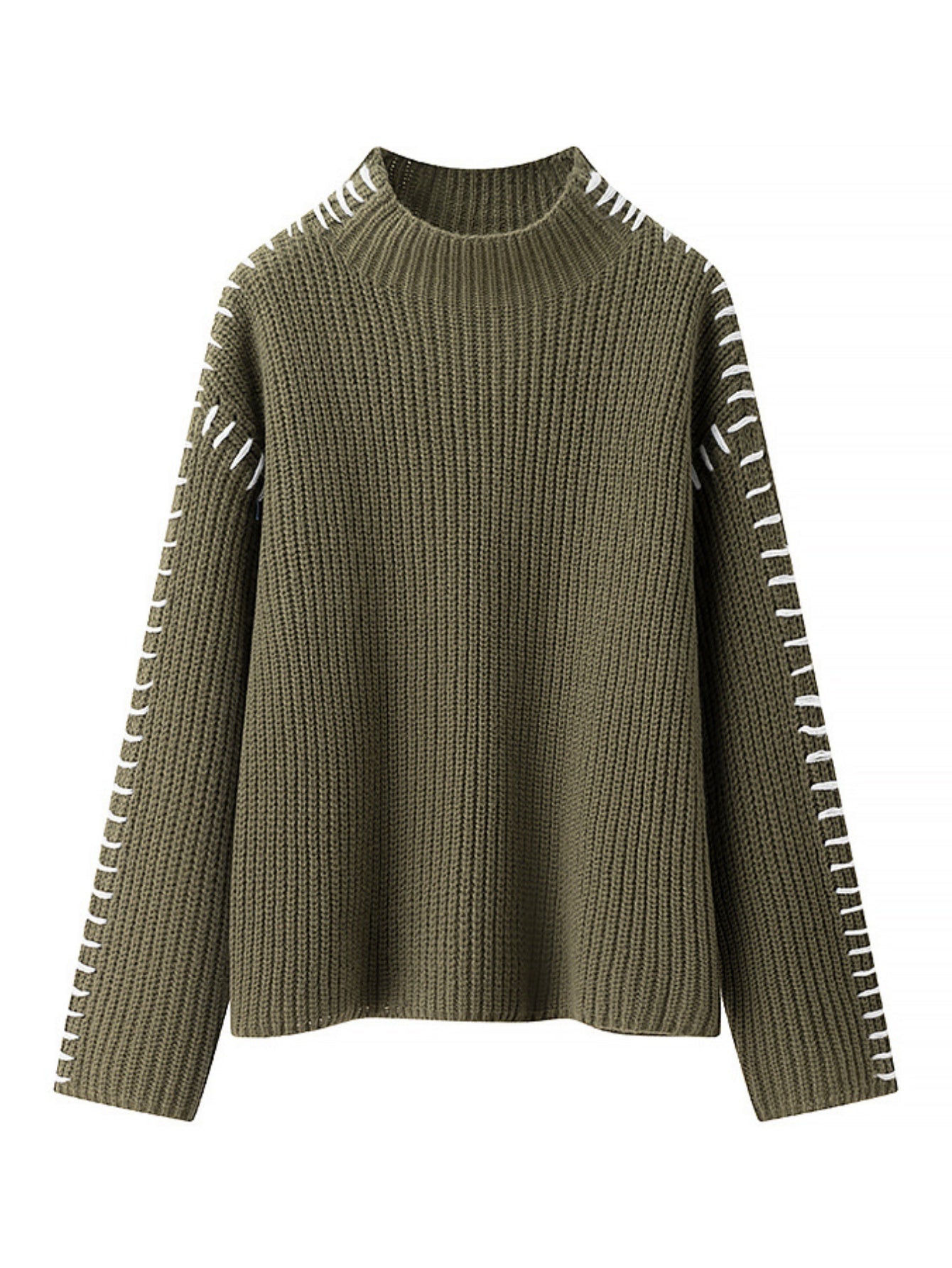 Mock Neck Pullover with Contrast Stitch