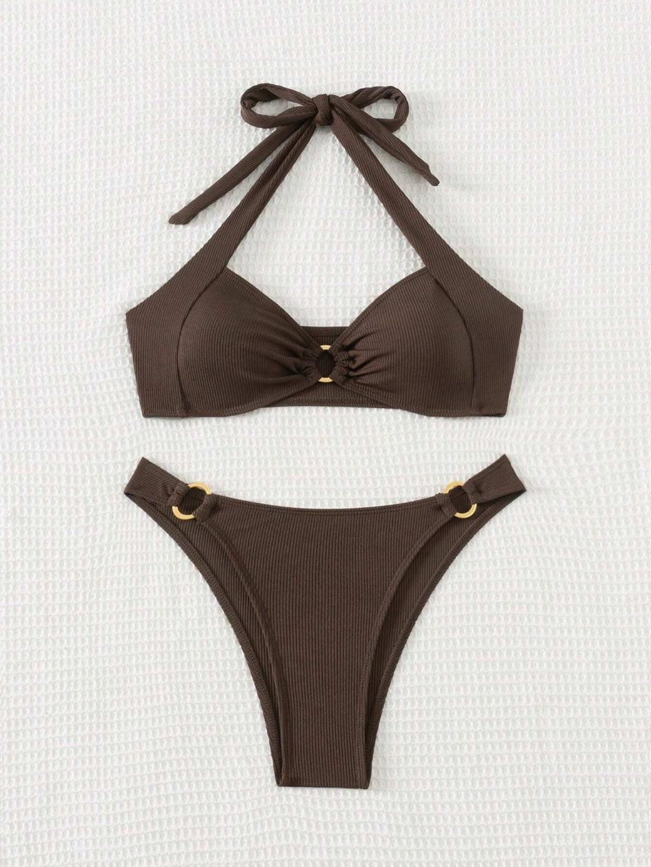 Solid Cut Out Metal Ring Bikini