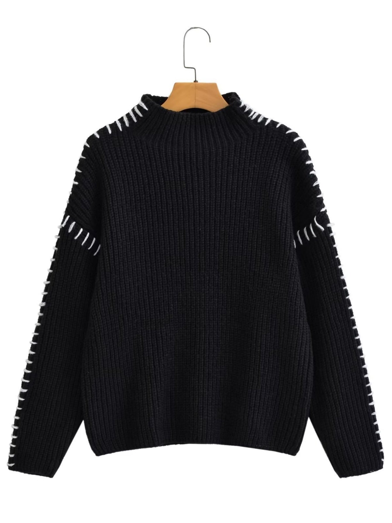 Mock Neck Pullover with Contrast Stitch