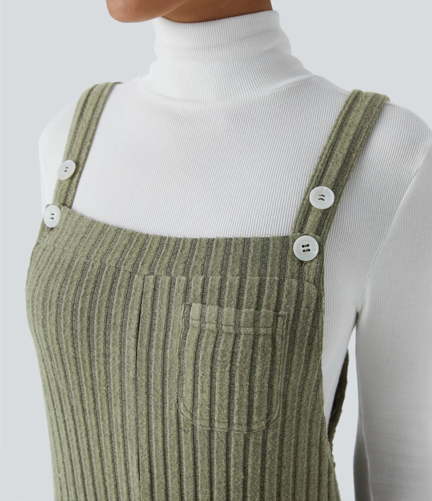 Ribbed Knit Pockets Casual Overalls