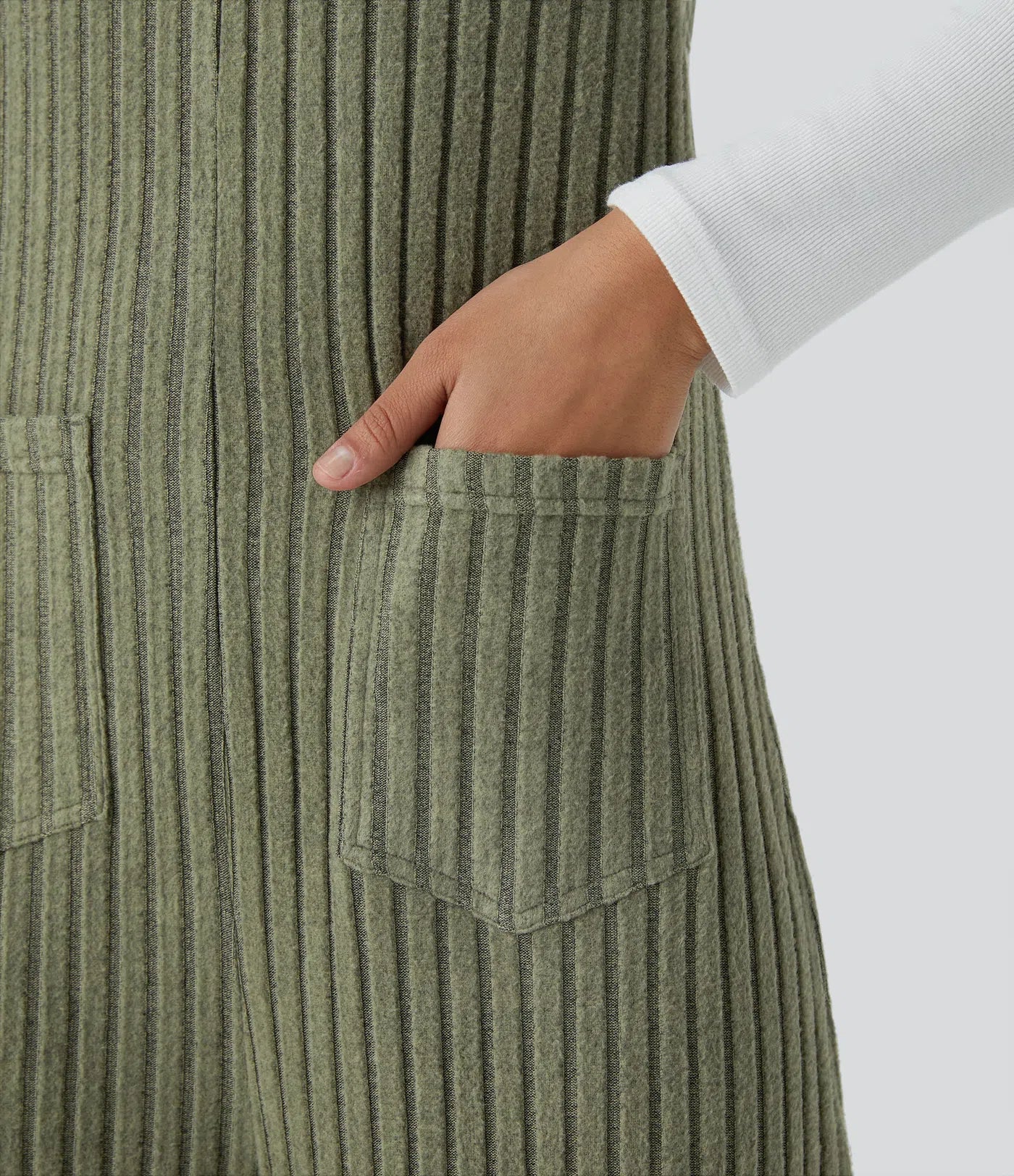 Ribbed Knit Pockets Casual Overalls