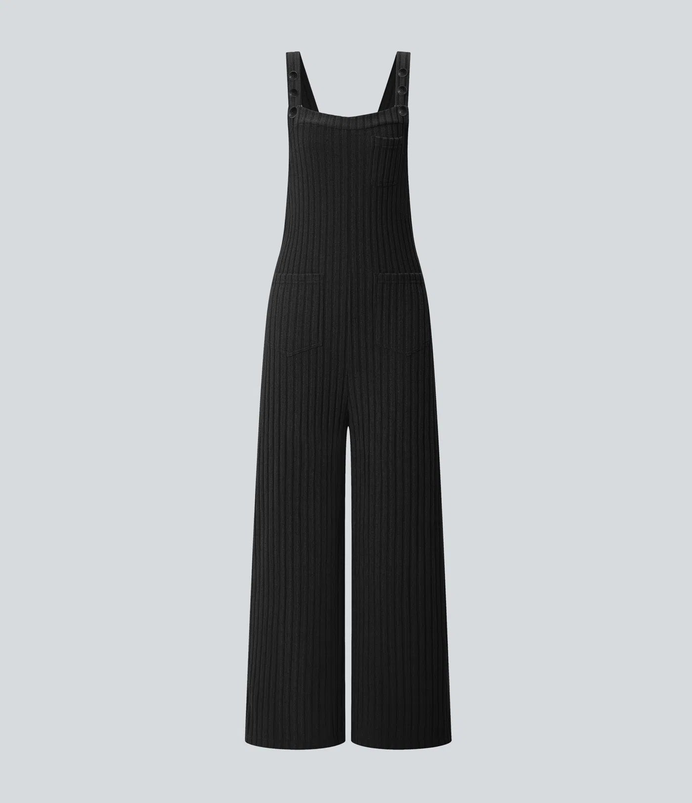 Ribbed Knit Pockets Casual Overalls