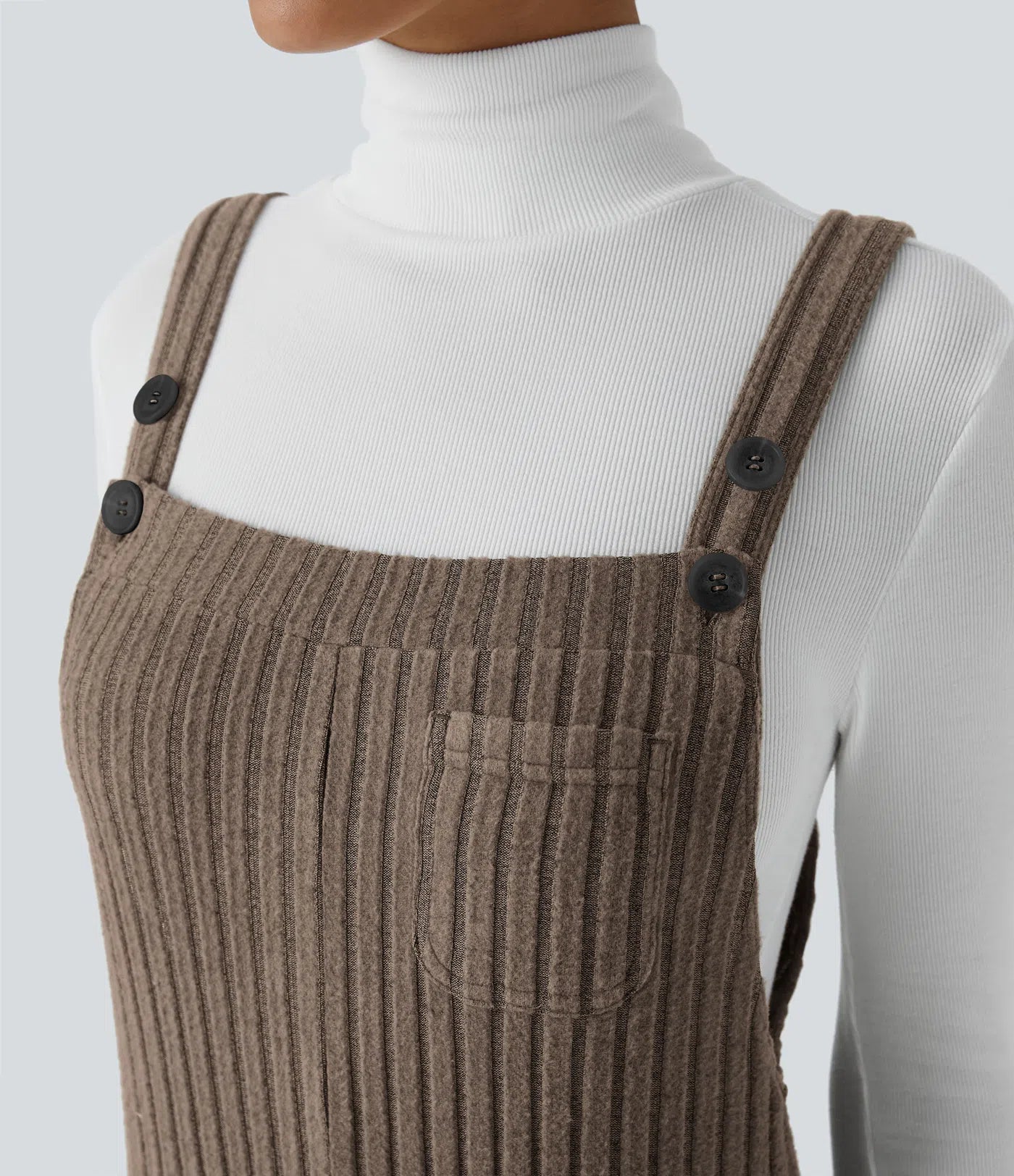 Ribbed Knit Pockets Casual Overalls