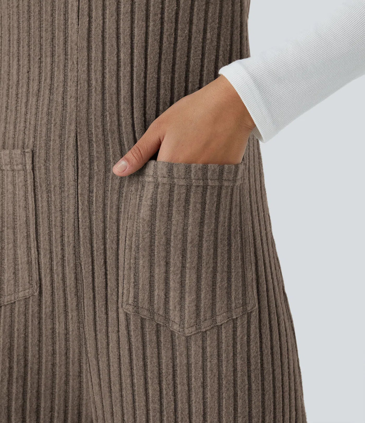 Ribbed Knit Pockets Casual Overalls