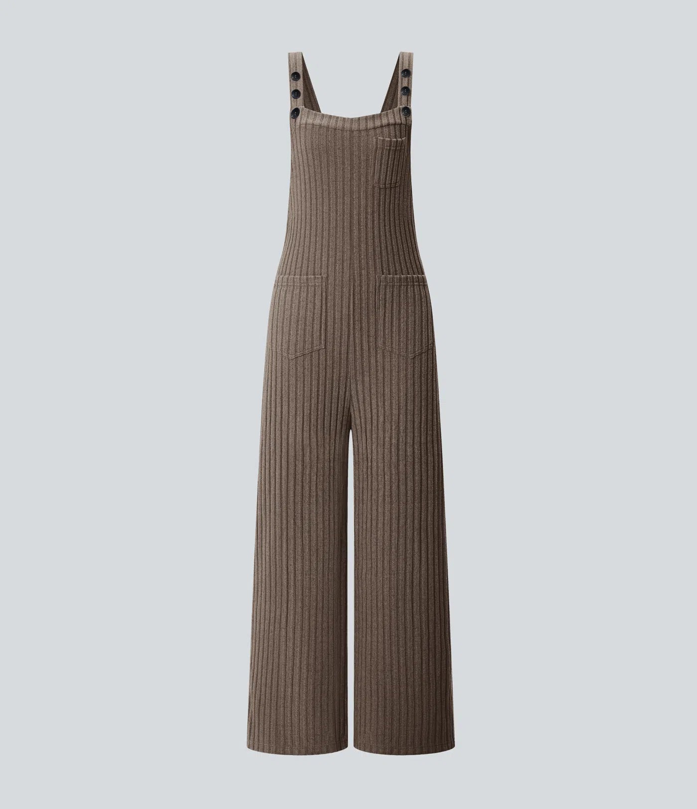 Ribbed Knit Pockets Casual Overalls