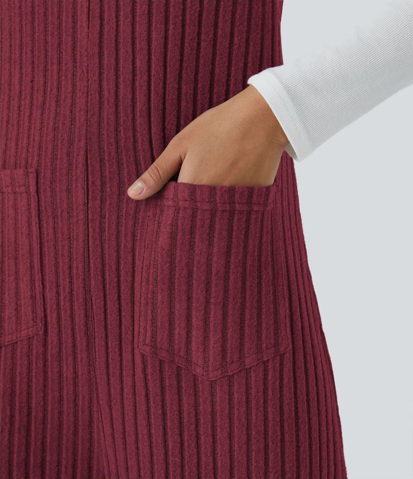 Ribbed Knit Pockets Casual Overalls