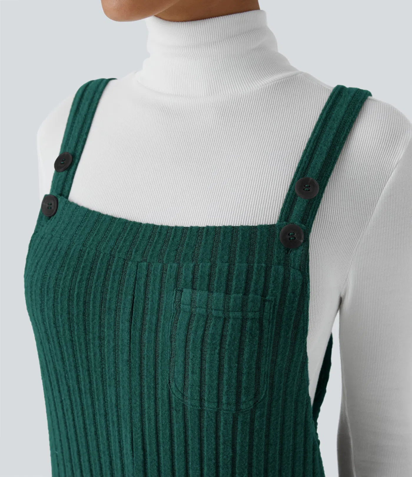 Ribbed Knit Pockets Casual Overalls