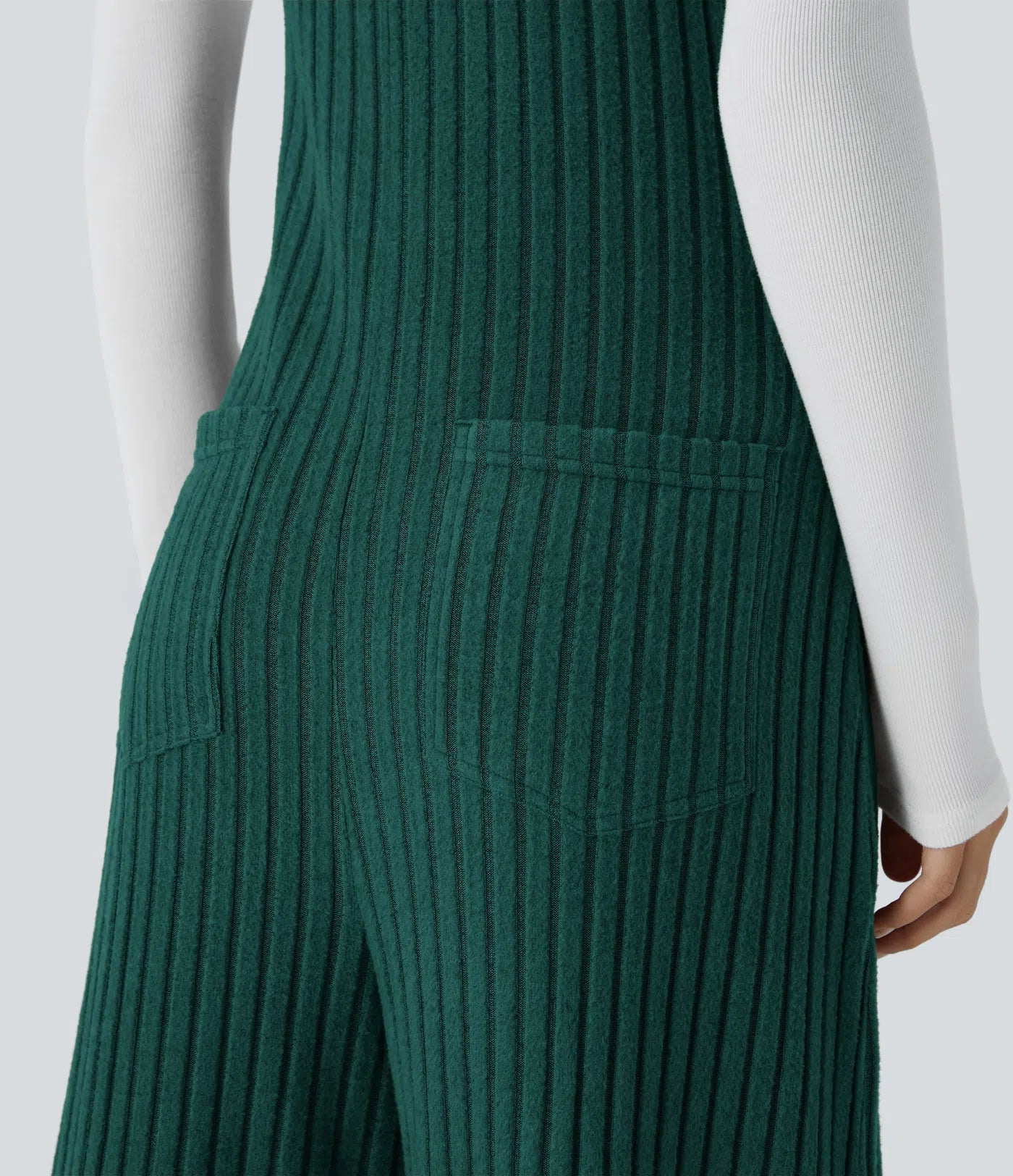 Ribbed Knit Pockets Casual Overalls