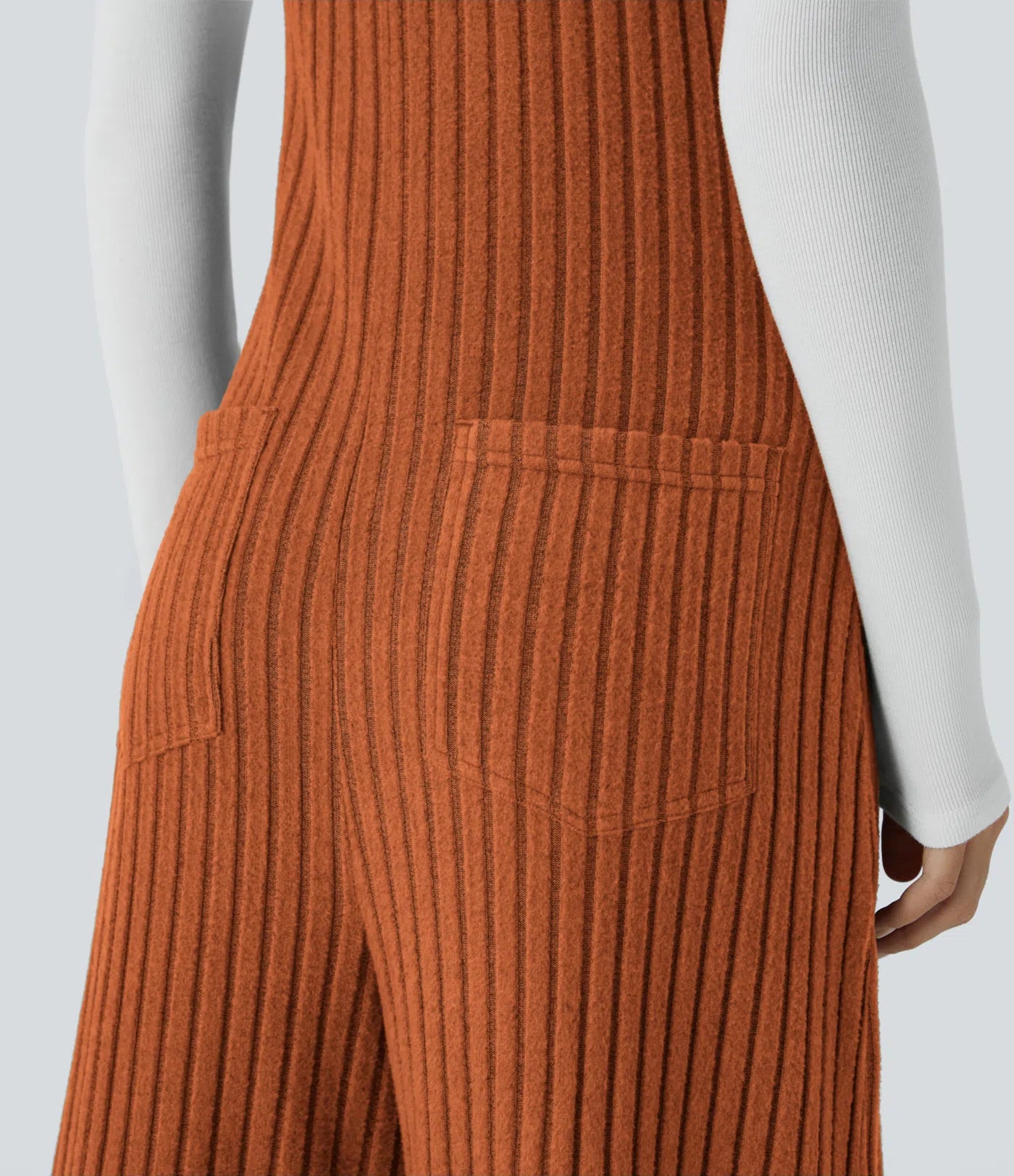 Ribbed Knit Pockets Casual Overalls
