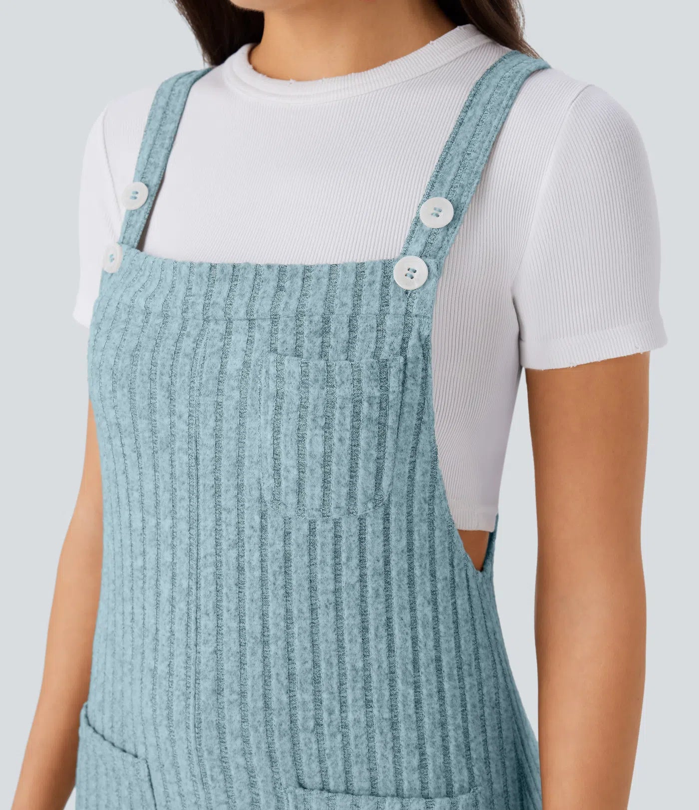 Ribbed Knit Pockets Casual Overalls