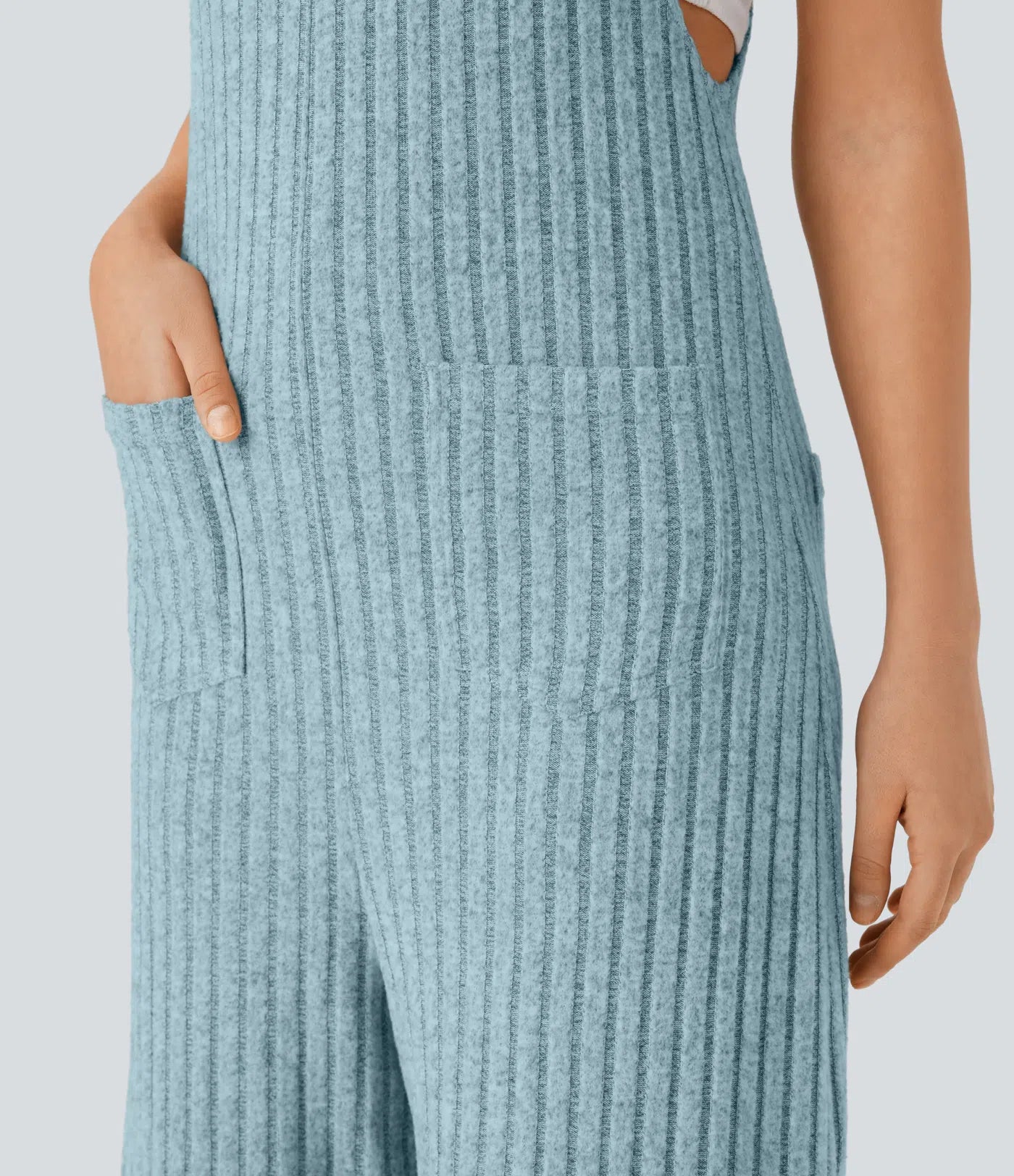 Ribbed Knit Pockets Casual Overalls