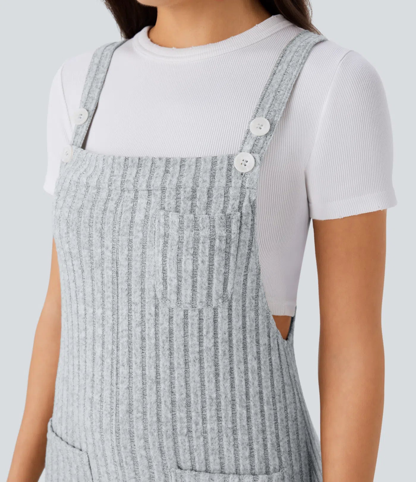 Ribbed Knit Pockets Casual Overalls