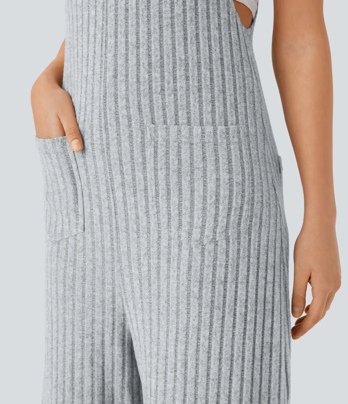 Ribbed Knit Pockets Casual Overalls