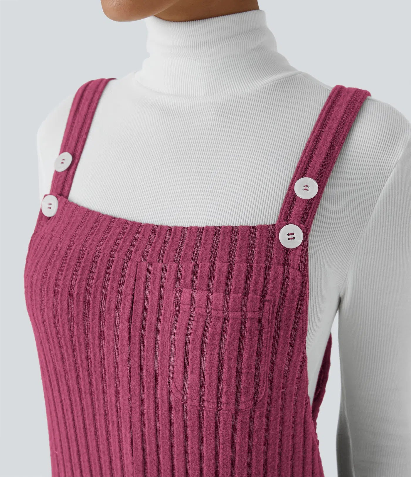 Ribbed Knit Pockets Casual Overalls