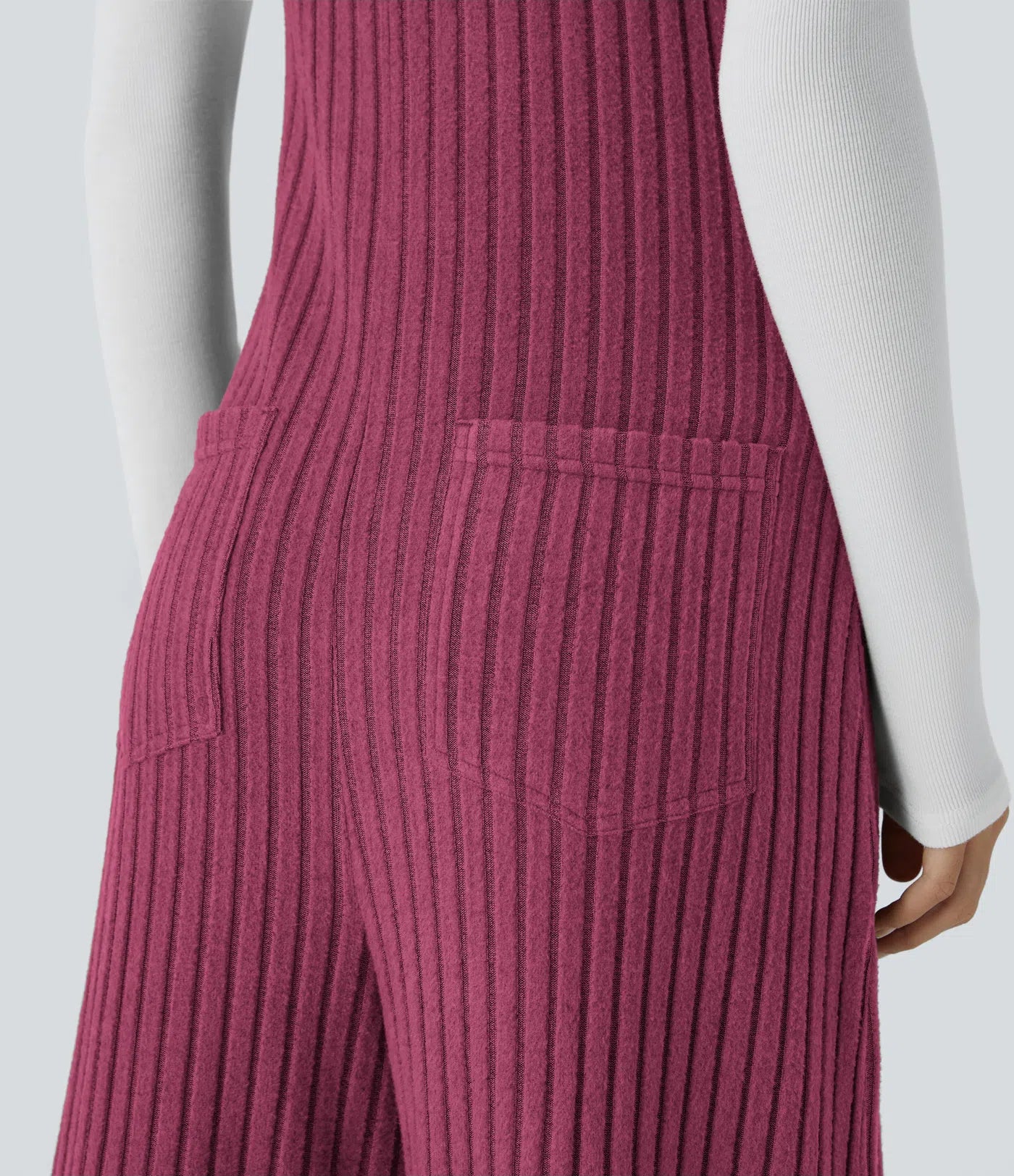 Ribbed Knit Pockets Casual Overalls