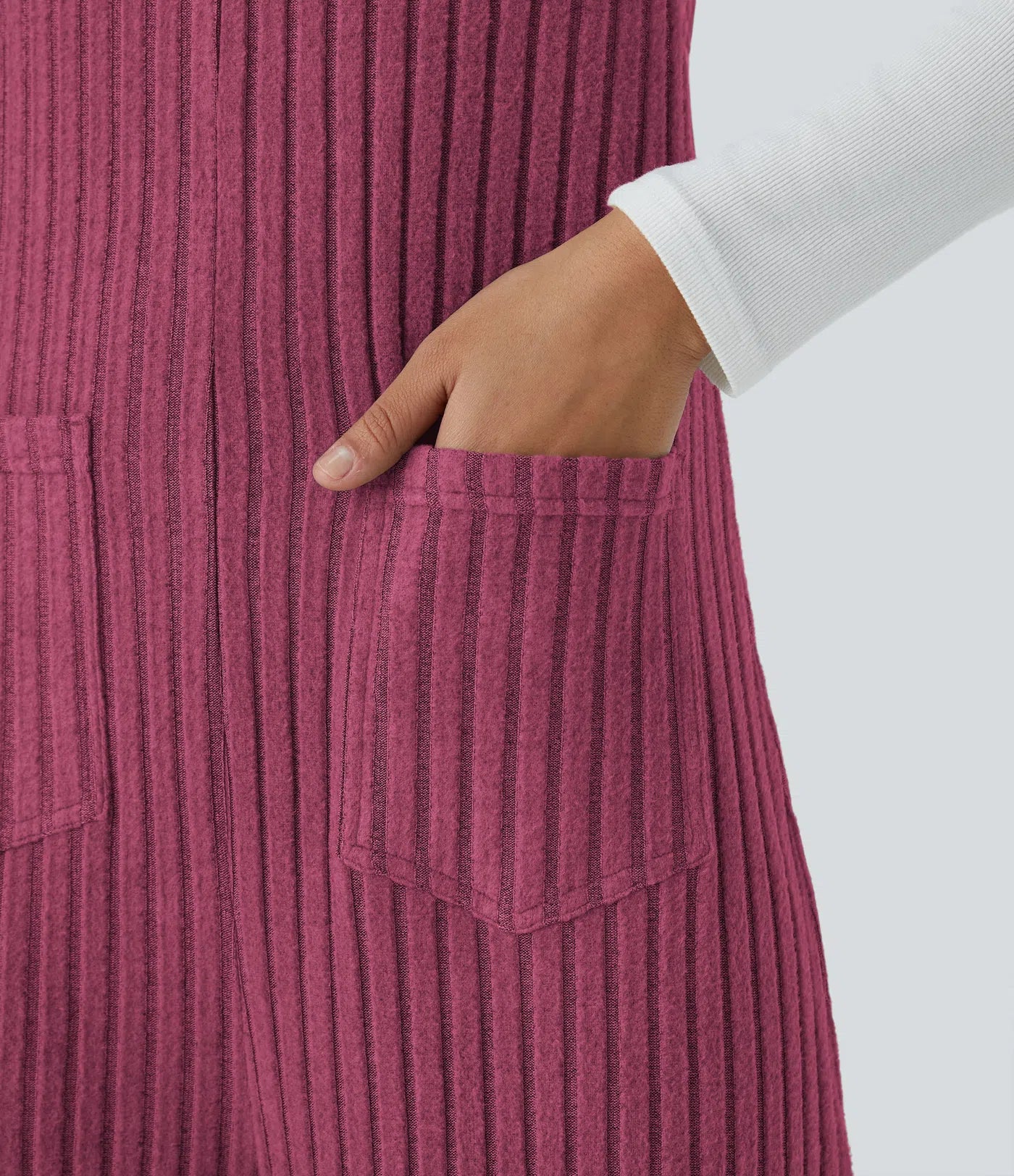 Ribbed Knit Pockets Casual Overalls