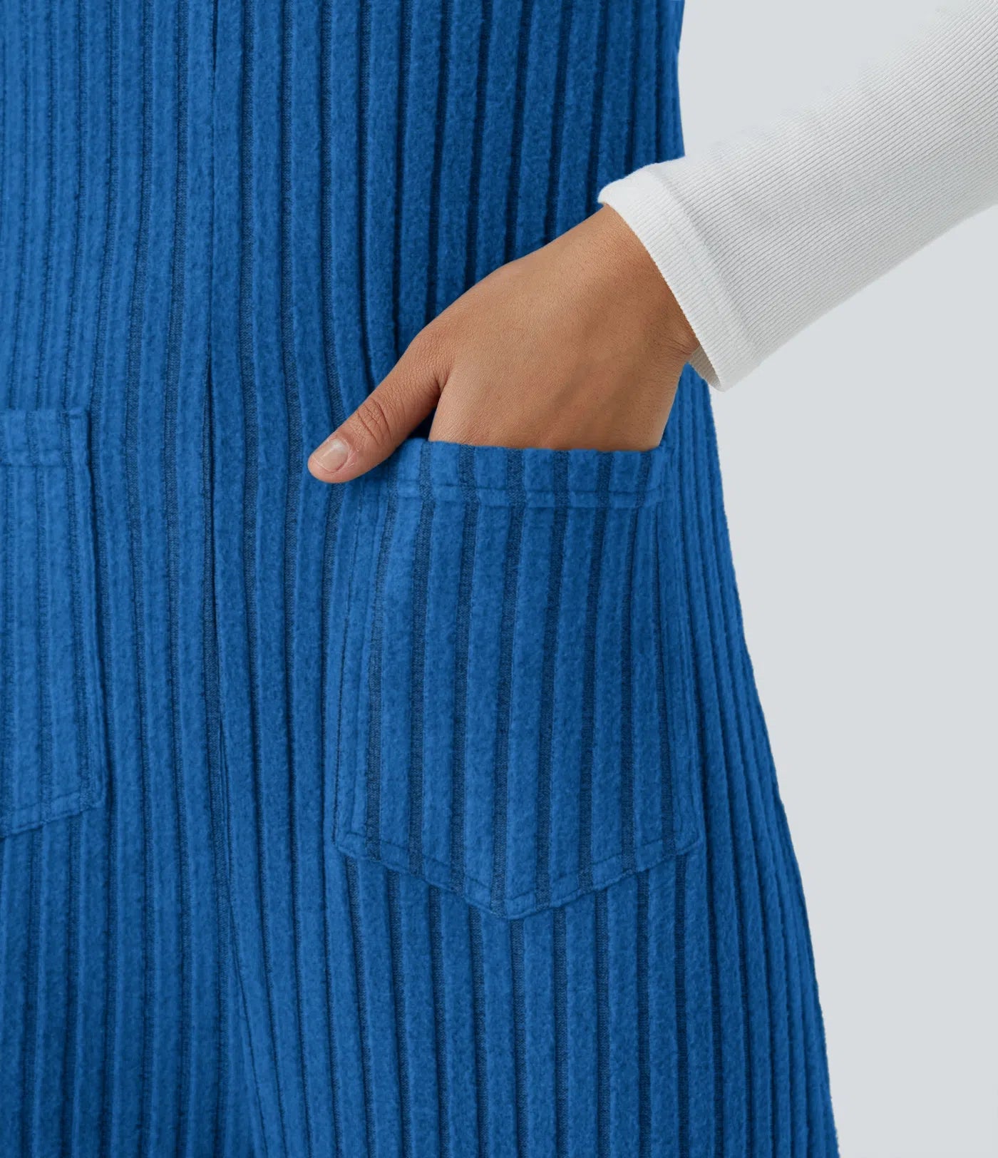 Ribbed Knit Pockets Casual Overalls