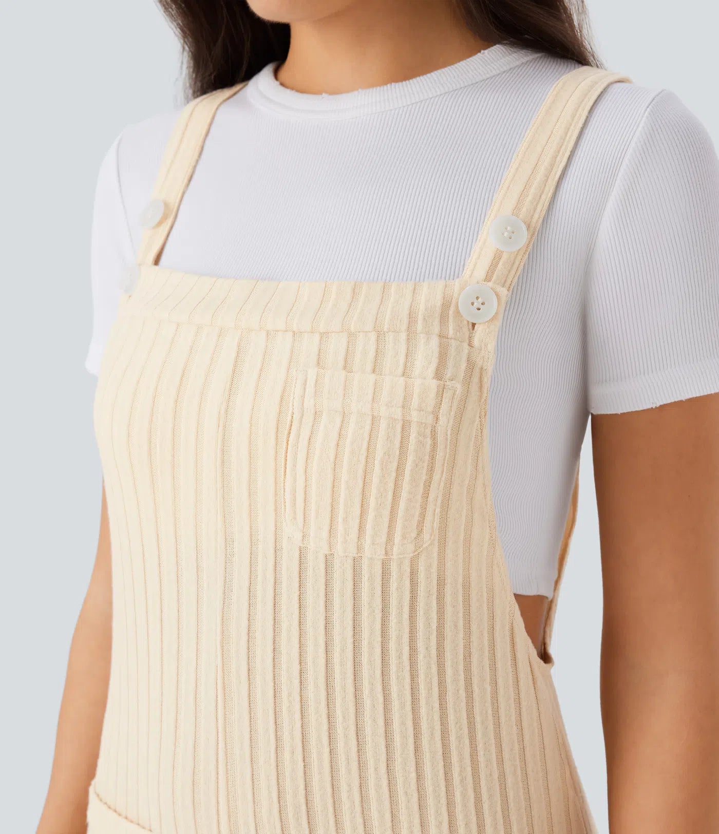Ribbed Knit Pockets Casual Overalls