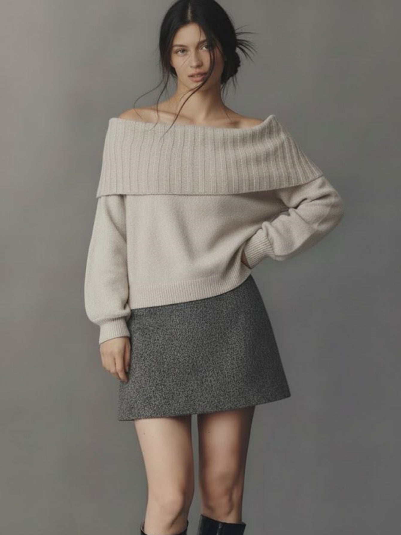 Off Shoulder Lantern Sleeve Pullover