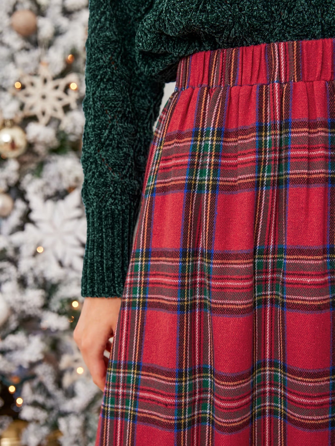 Burgundy Plaid Ruffled Maxi Skirt
