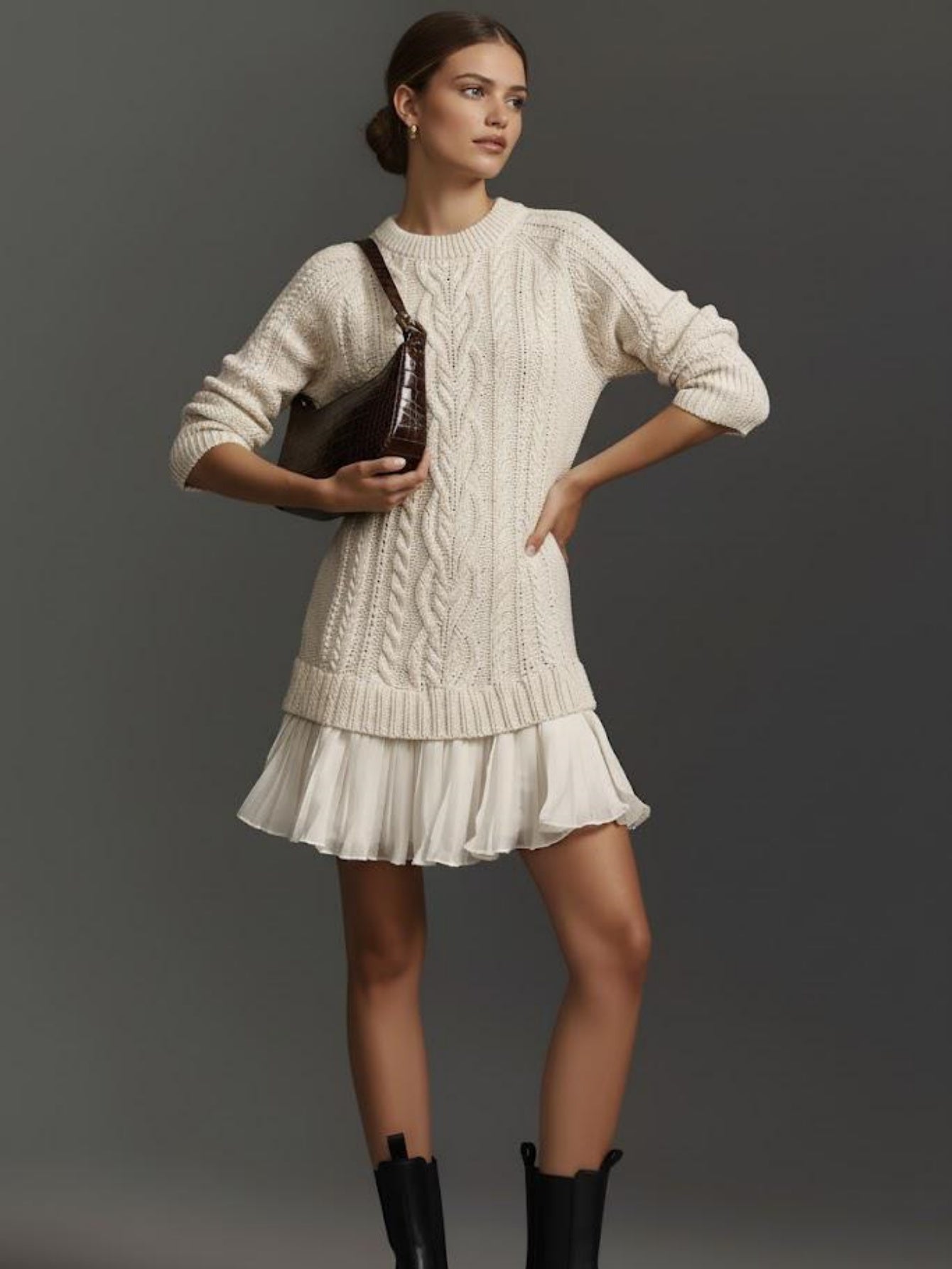 Cable Knit Pleated Mini Dress