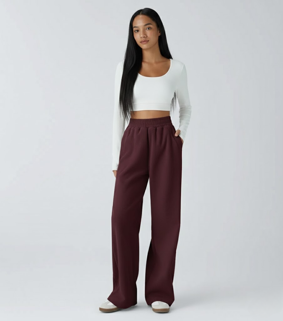 High Waisted Straight Leg Mop Corduroy Casual Pants