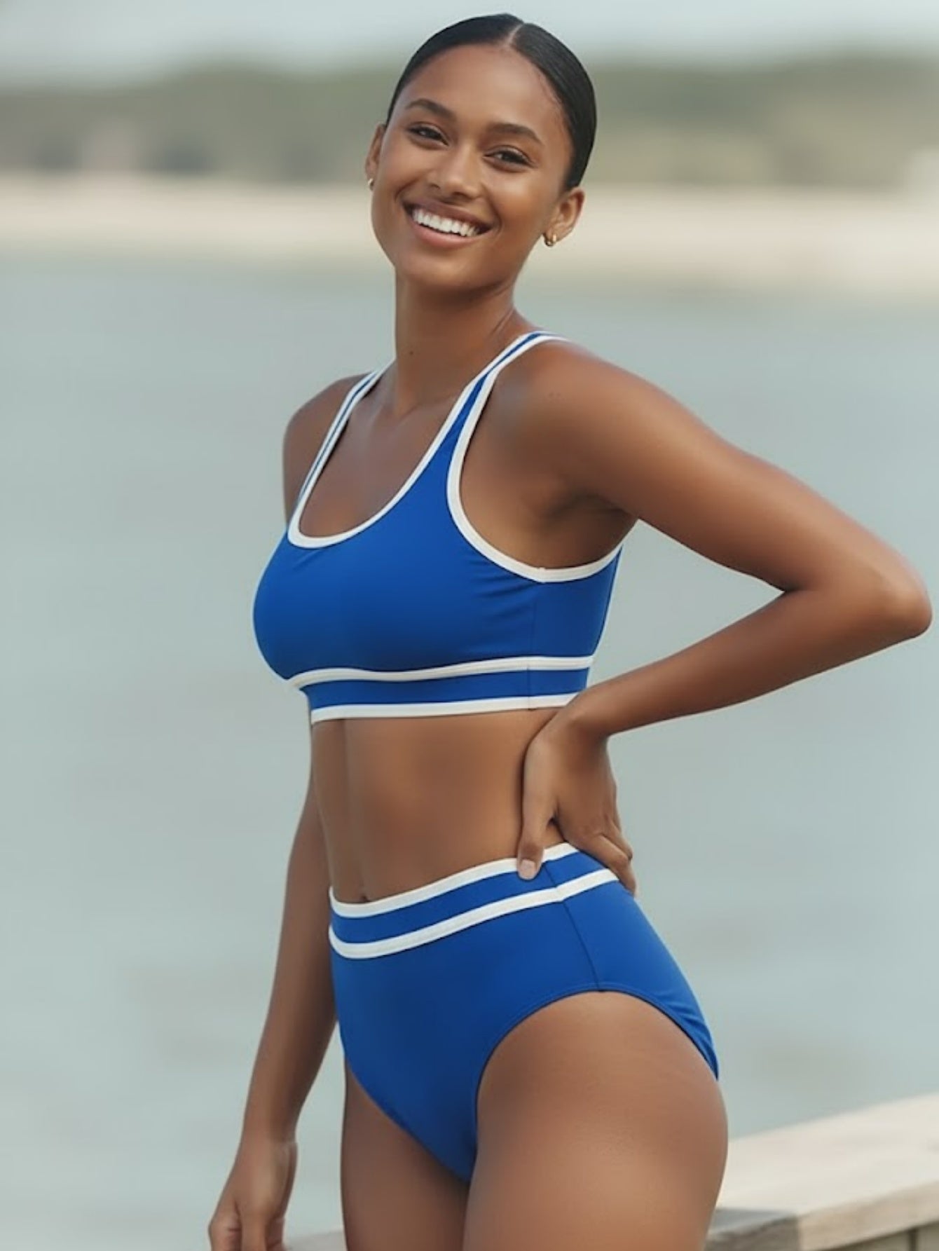 Color-Block High-Waist Bikini Set