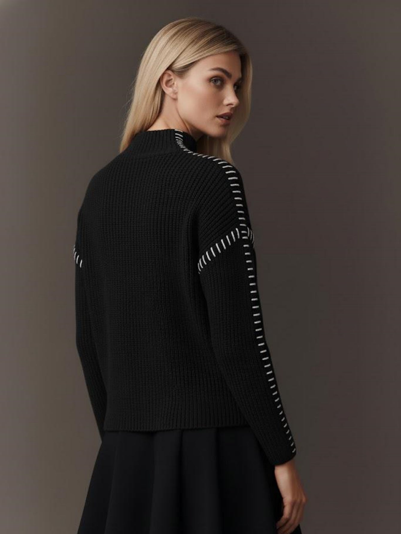 Mock Neck Pullover with Contrast Stitch