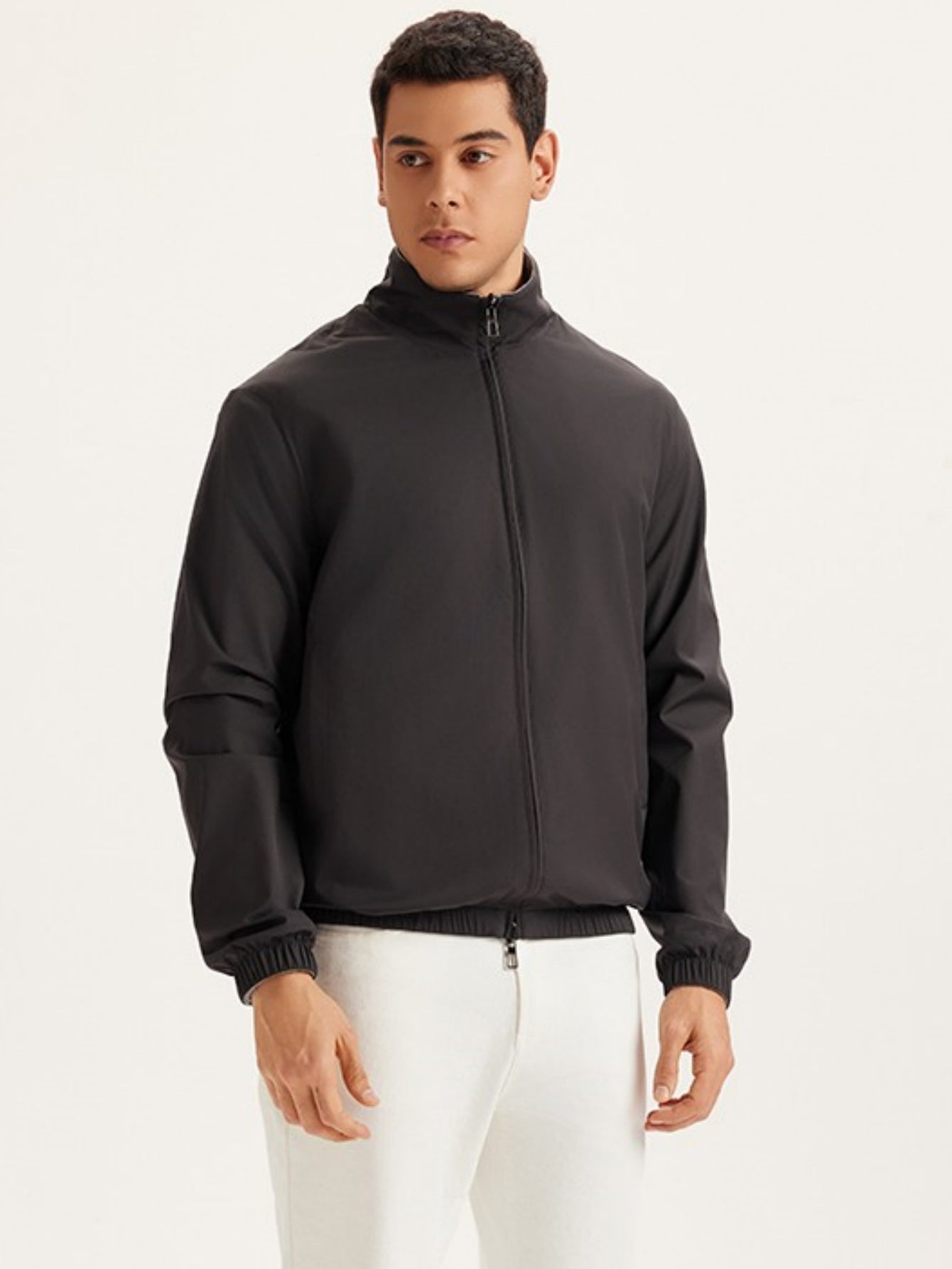 Men¡¯s Reversible Stand Collar Jacket ¨C Dual-Sided Gray Black Windproof Outerwear