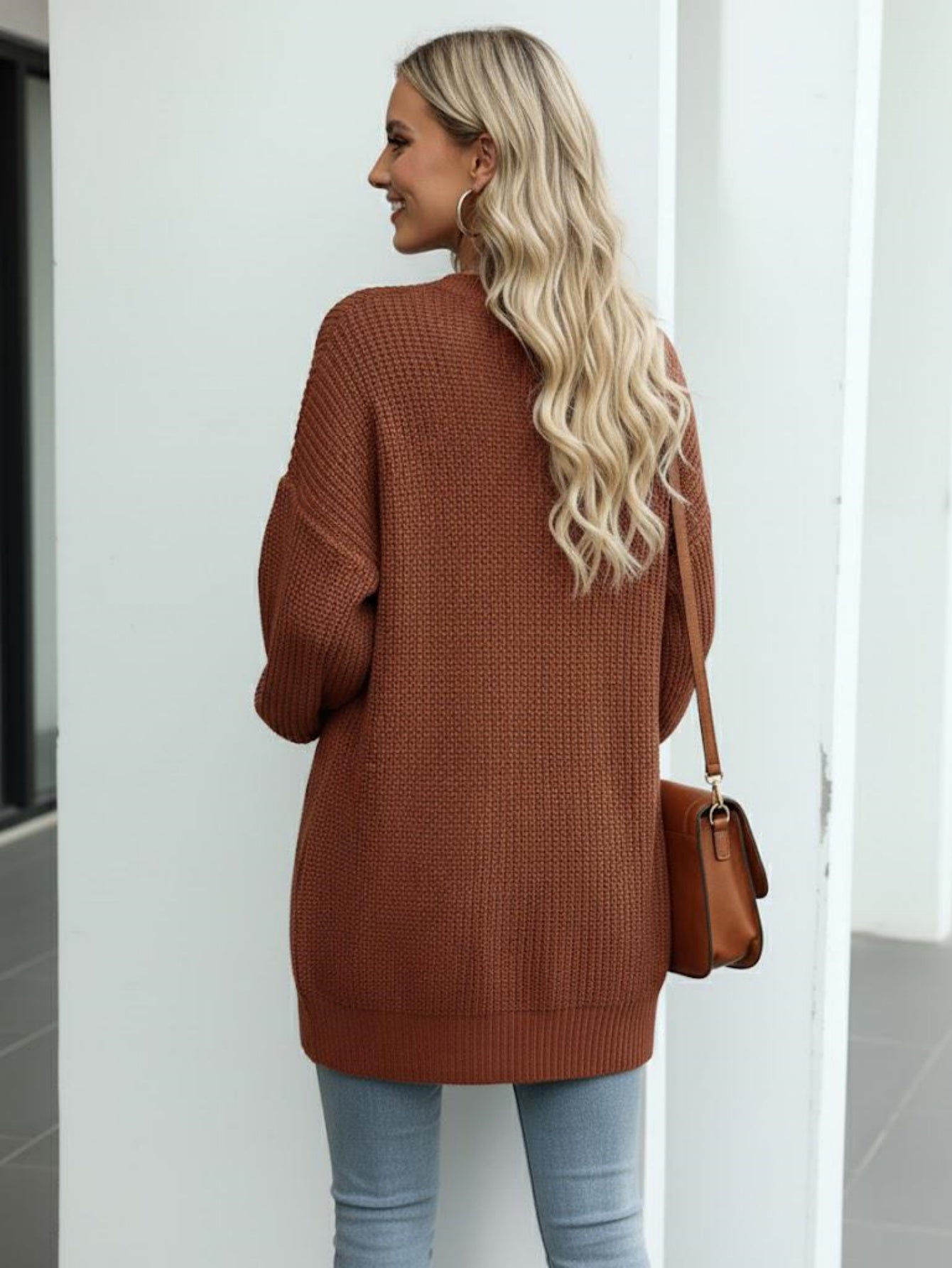 Lantern Sleeve Chunky Knit Cardigan