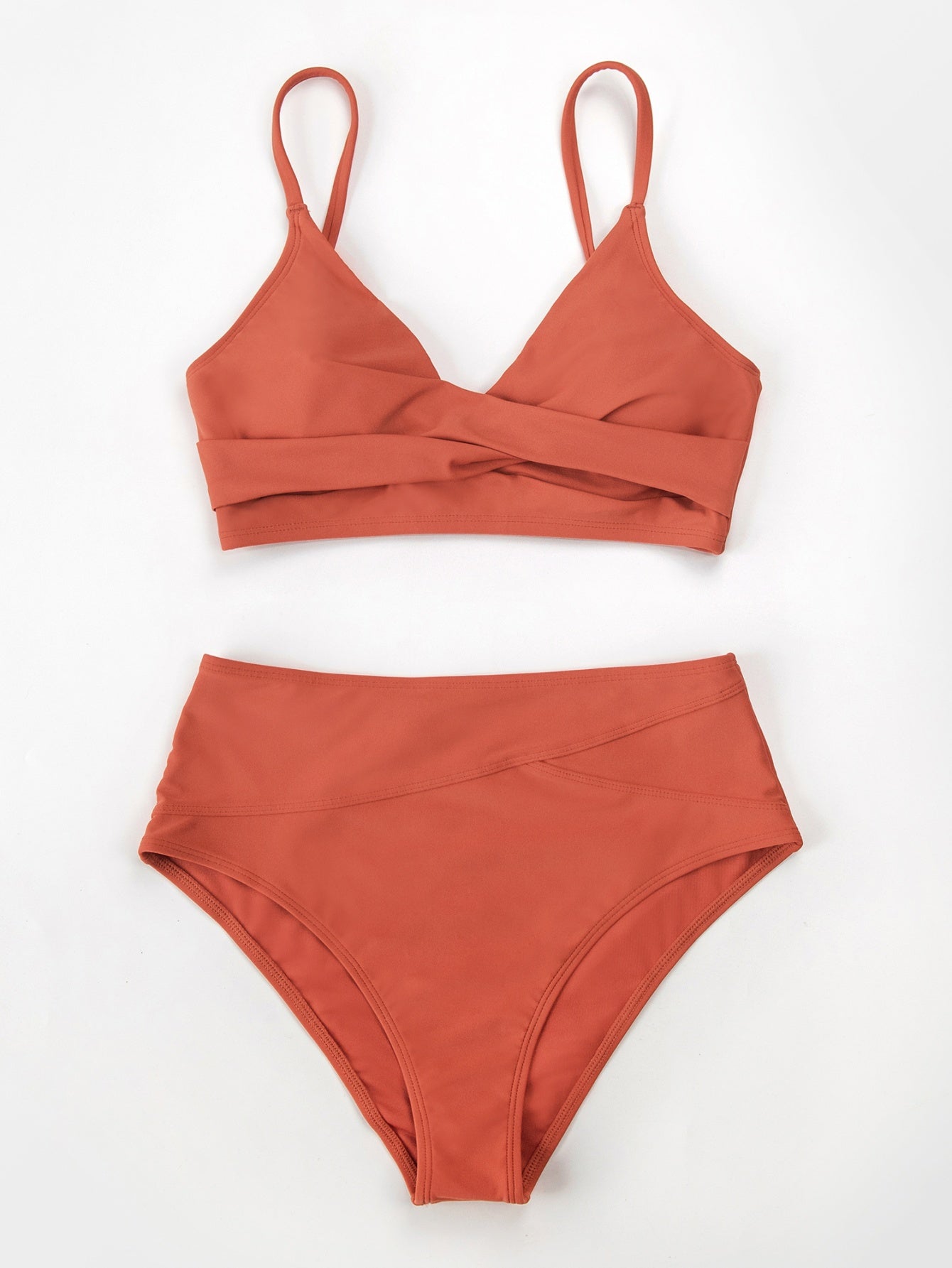 Wrap Top Spliced High Waist Bikini Set