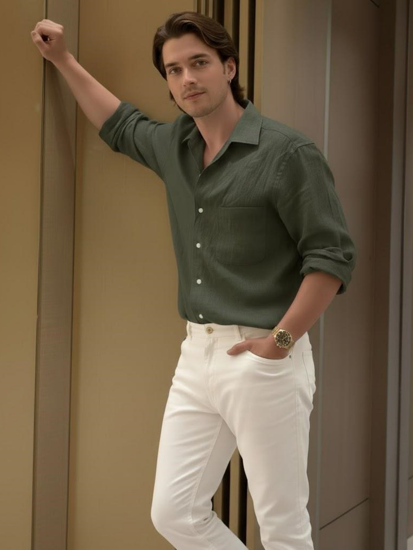 Men¡¯s Long-Sleeve Linen Shirt ¨C Relaxed Breathable Button-Up